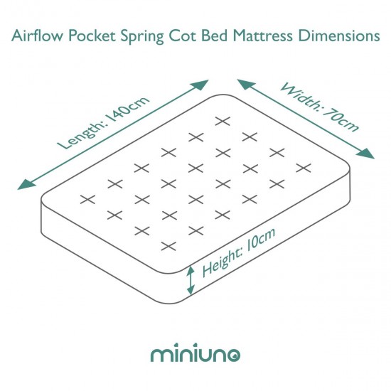 Miniuno Airflow Pocket Sprung Cot Bed Mattress 140 x 70 x 10cm